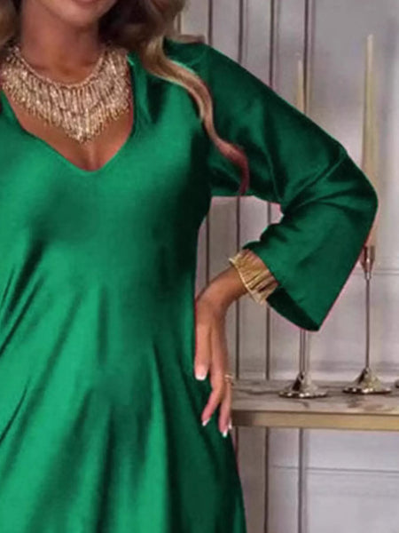 Full Size V-Neck Long Sleeve Midi Dress Plus Size - Image 3