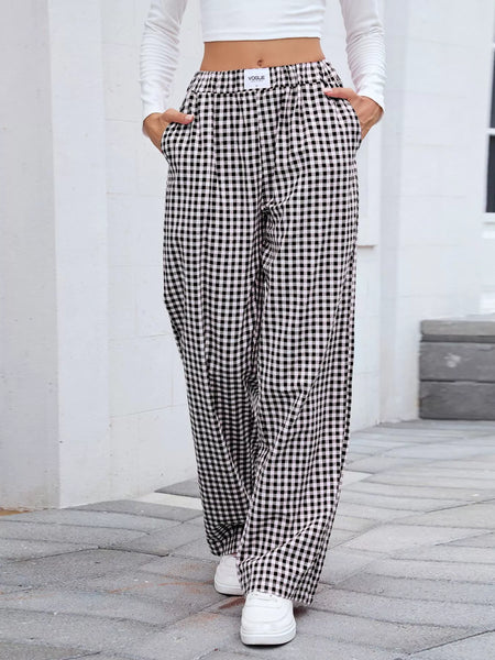 Plaid Wide Leg Casual Pants - Image 17