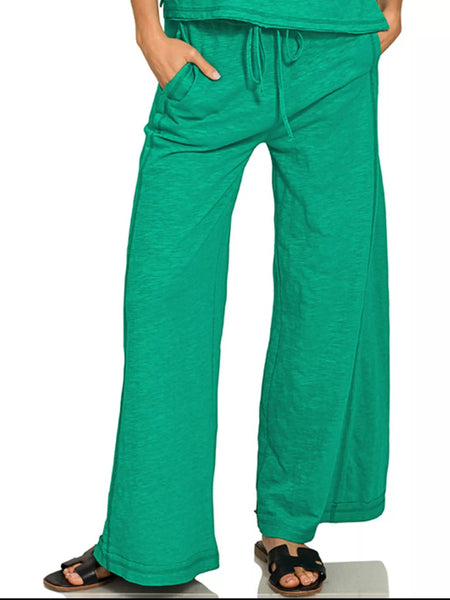 Zenana Cotton Slub Short Sleeve Tee and Pants Set - Image 2
