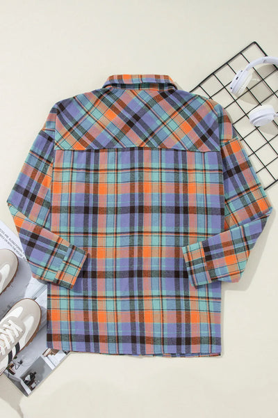 Plaid Collared Neck Long Sleeve Shirt - Image 7