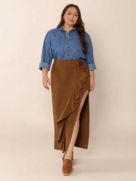 Plus Size Ruffled Slit High Rise Skirt - Image 4