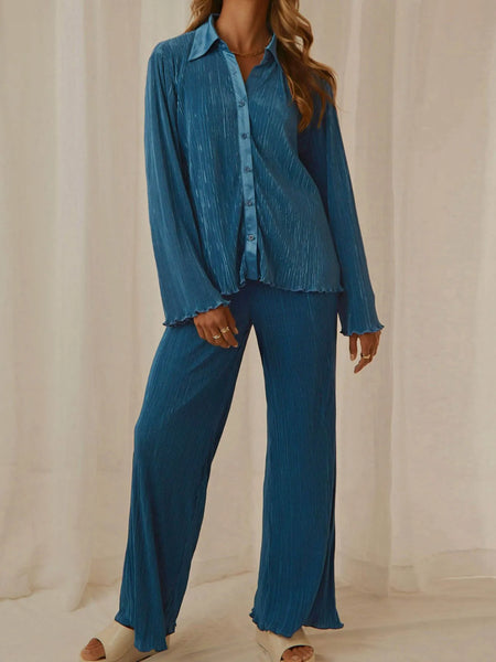 Button Up Long Sleeve Top and Pants Set - Image 19