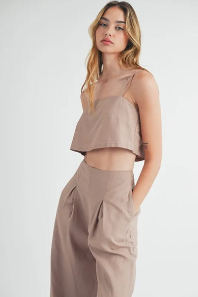 MABLE Linen Mix Crop Cami and Wide Leg Pants Set - Image 5