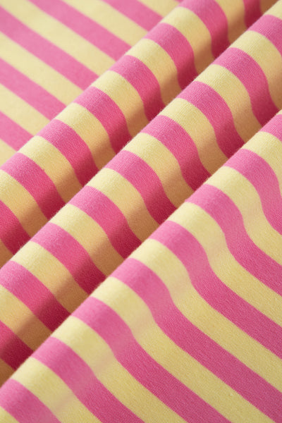 Pink Stripe Colorblock Trim Crew Neck Loose Tee Drawstring Elastic Waist 2pcs Pant Set - Image 9