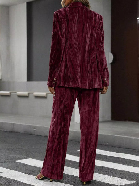 Lapel Collar Long Sleeve Blazer and Pants Set - Image 18