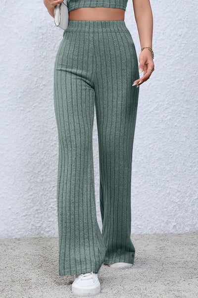Basic Bae Full Size Ribbed High Waist Flare Pants - Image 16