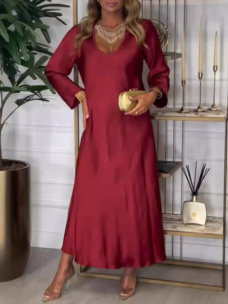 Full Size V-Neck Long Sleeve Midi Dress Plus Size - Image 4