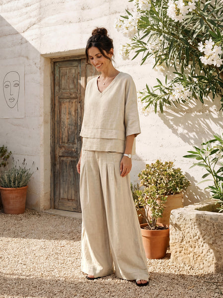 100% Linen Sculpted Pleat Elasticated Back Relaxed Pants VERIDIANA - Image 11