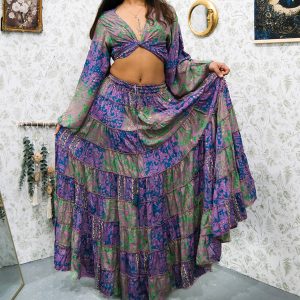 Ethereal Paisley Skirt with Ruffle Sleeve Top