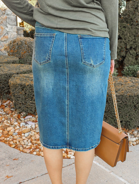 Piper Distressed Denim Skirt in Vintage (Final Sale) - Image 3