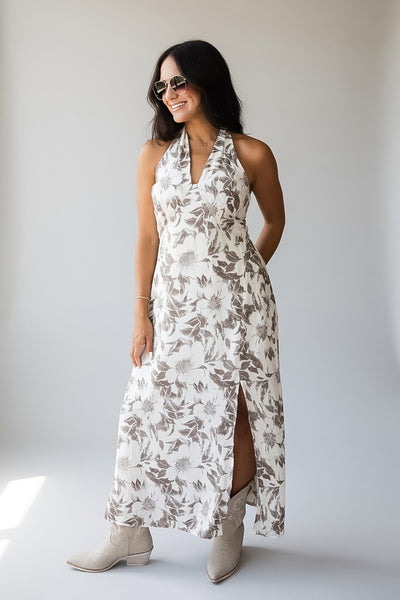 Whispering Willow Cream Floral Midi Dress