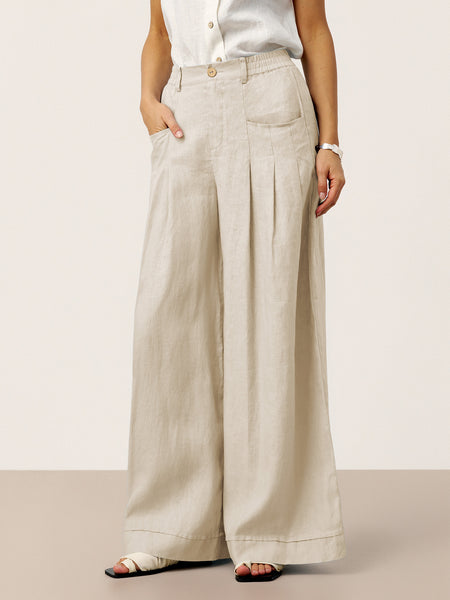 100% Linen Sculpted Pleat Elasticated Back Relaxed Pants VERIDIANA - Image 9