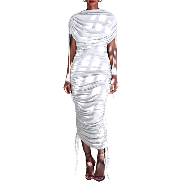 Elegant Ruched Maxi Party Dress Women Solid Pleated Zipper Up Sleeveless Wedding Evening Long Dress Women - Image 6