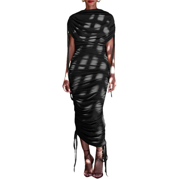 Elegant Ruched Maxi Party Dress Women Solid Pleated Zipper Up Sleeveless Wedding Evening Long Dress Women - Image 8