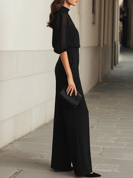Black Sheer Camisole Top And Wide-leg Pants Three-piece Set - Image 3