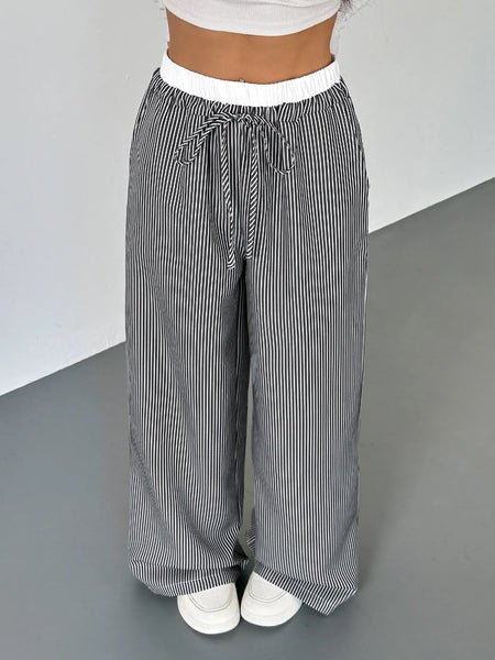 Striped Wide Leg Drawstring Pants - Image 6