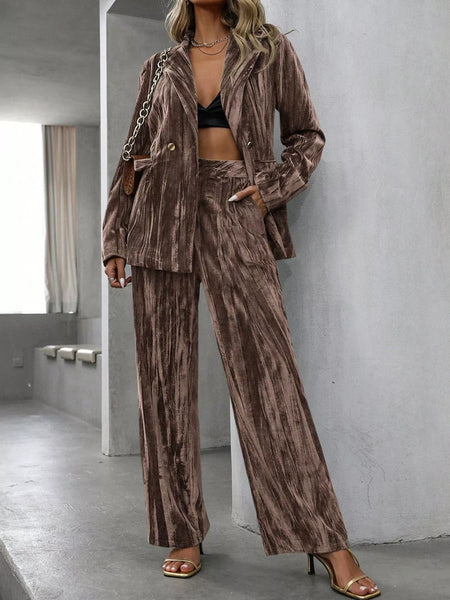 Lapel Collar Long Sleeve Blazer and Pants Set - Image 10