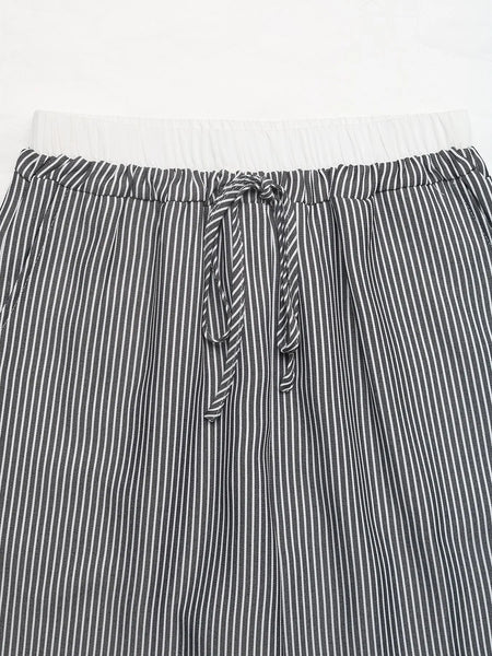 Striped Wide Leg Drawstring Pants - Image 8
