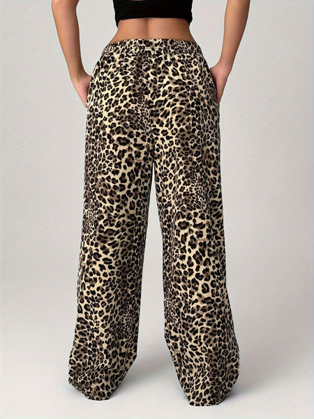 Leopard Wide Leg Pants with Pockets - Image 2