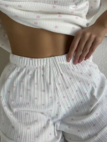 Heart Print Casual Top and Shorts Lounge Set - Image 2