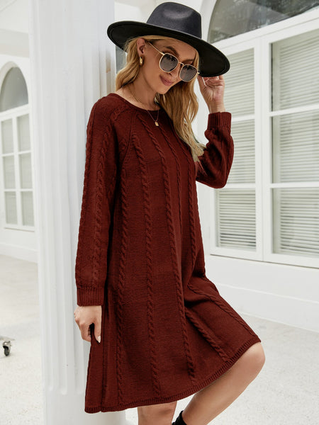 Cable-Knit Long Sleeve Sweater Dress - Image 8
