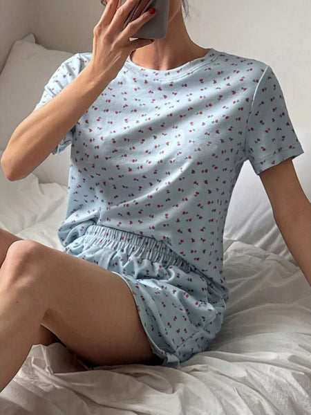 Floral Round Neck Top and Shorts Lounge Set - Image 8
