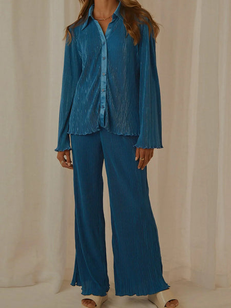 Button Up Long Sleeve Top and Pants Set - Image 18