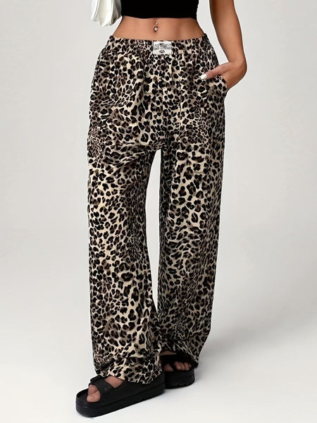 Leopard Wide Leg Pants with Pockets - Image 5