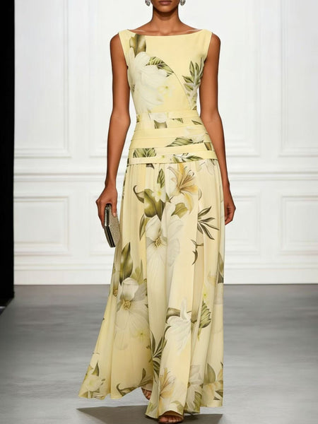 Women's V-Neck Backless Floral Print Maxi Dress