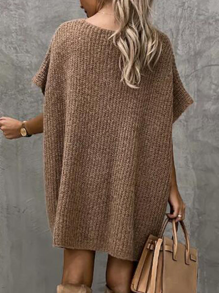 Short Sleeve Sweater Dress with Pockets - Image 2
