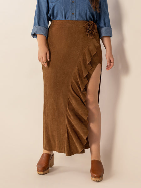 Plus Size Ruffled Slit High Rise Skirt - Image 7