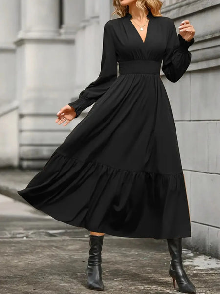 Notched Long Sleeve Tiered Dress - Image 9
