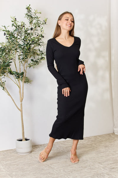 Culture Code Full Size Ribbed Long Sleeve Midi Slit Dress - Image 6