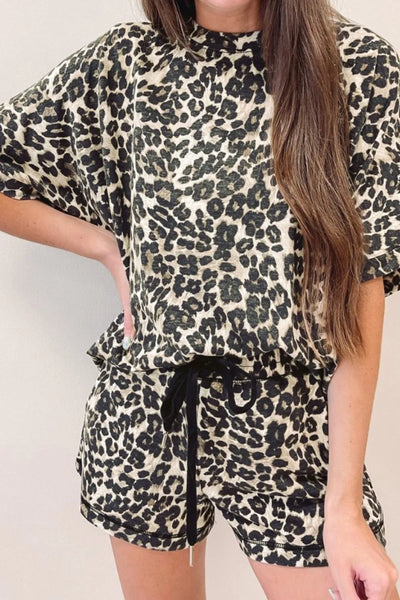 Leopard Round Neck Top and Shorts Set - Image 3