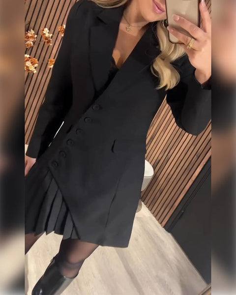 Stylish Mini Dress for Women Notch-Lapel Long-Sleeve Pleated - Image 5