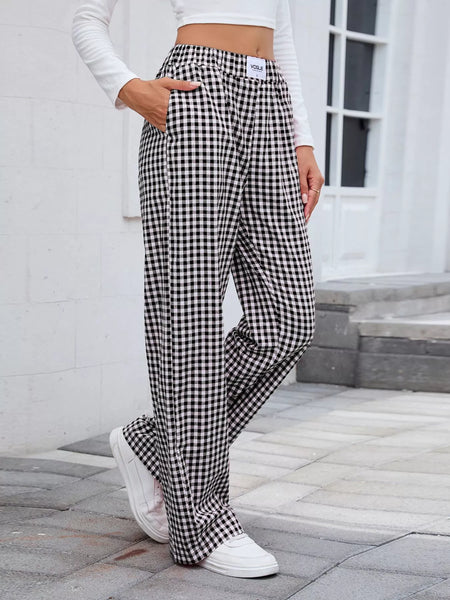 Plaid Wide Leg Casual Pants - Image 20