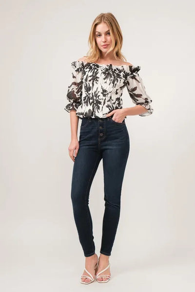 And The Why Smocked Off-Shoulder Floral Printed Top - Image 6