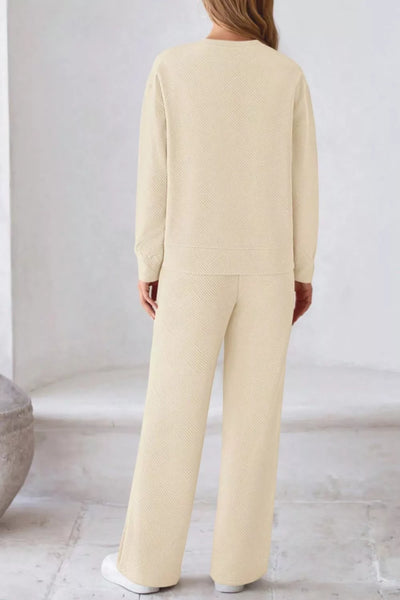 Round Neck Long Sleeve Top and Pants Set - Image 5