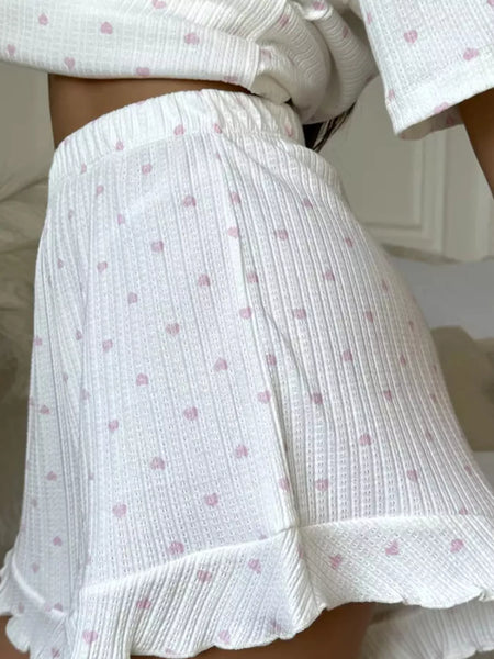 Heart Print Casual Top and Shorts Lounge Set - Image 5