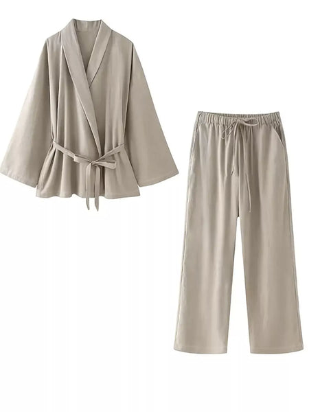 Plus Size Belt Long Sleeve Blazer and Pants Set - Image 4