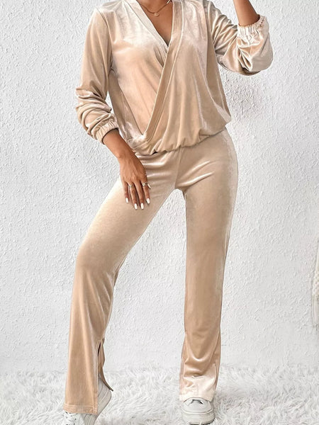 Plus Size Surplice Long Sleeve Top and Pants Set - Image 5