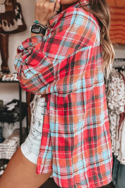 Plaid Collared Neck Long Sleeve Shirt - Image 11