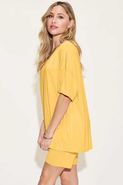 Basic Bae Bamboo Full Size V-Neck Drop Shoulder T-Shirt and Shorts Set - Image 2