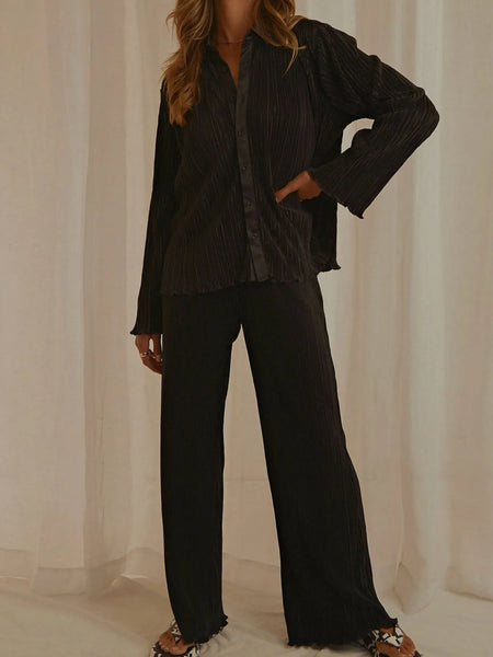 Button Up Long Sleeve Top and Pants Set - Image 10
