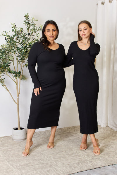 Culture Code Full Size Ribbed Long Sleeve Midi Slit Dress - Image 12