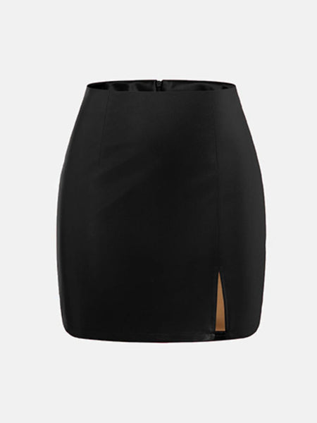 Slit Mini Skirt with Zipper - Image 4