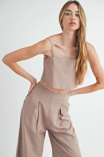 MABLE Linen Mix Crop Cami and Wide Leg Pants Set - Image 4