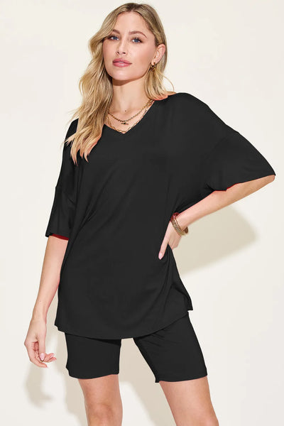 Basic Bae Bamboo Full Size V-Neck Drop Shoulder T-Shirt and Shorts Set - Image 18