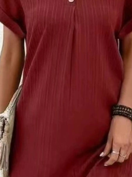 Full Size Casual V-Neck Short Sleeve Dress Plus Size - Image 18