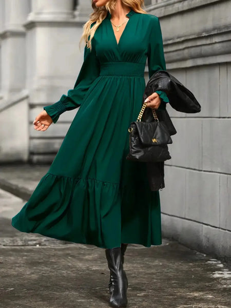 Notched Long Sleeve Tiered Dress - Image 4